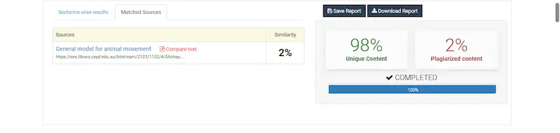 Check-plagiarism platform analysis of a link