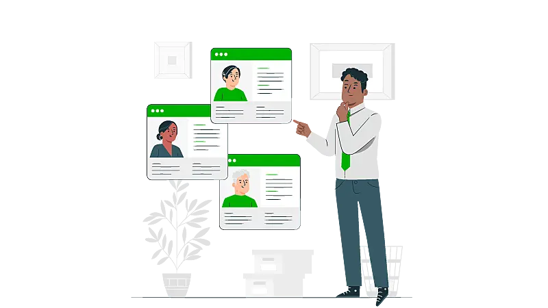 Imagem vetorizada de um homem escolhendo perfis de pessoas