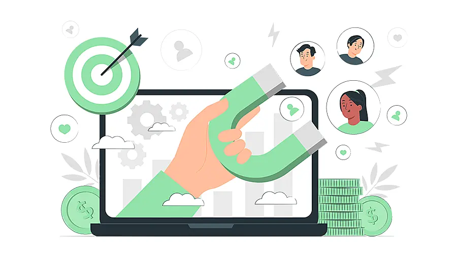 Ilustración representando la atracción de clientes potenciales
