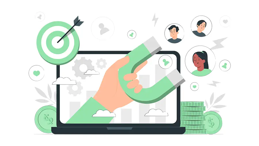 Ilustración representando la atracción de clientes potenciales