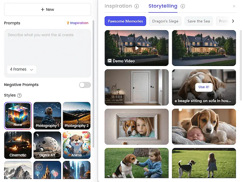 Clipfly AI video generator Inspiration board