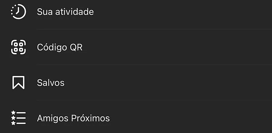 Recorte da tela do Instagram no Menu do perfil