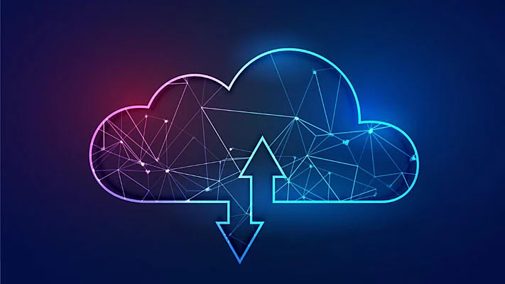 Ilustración concepto de tecnología de estructura alámbrica poligonal de computación en la nube