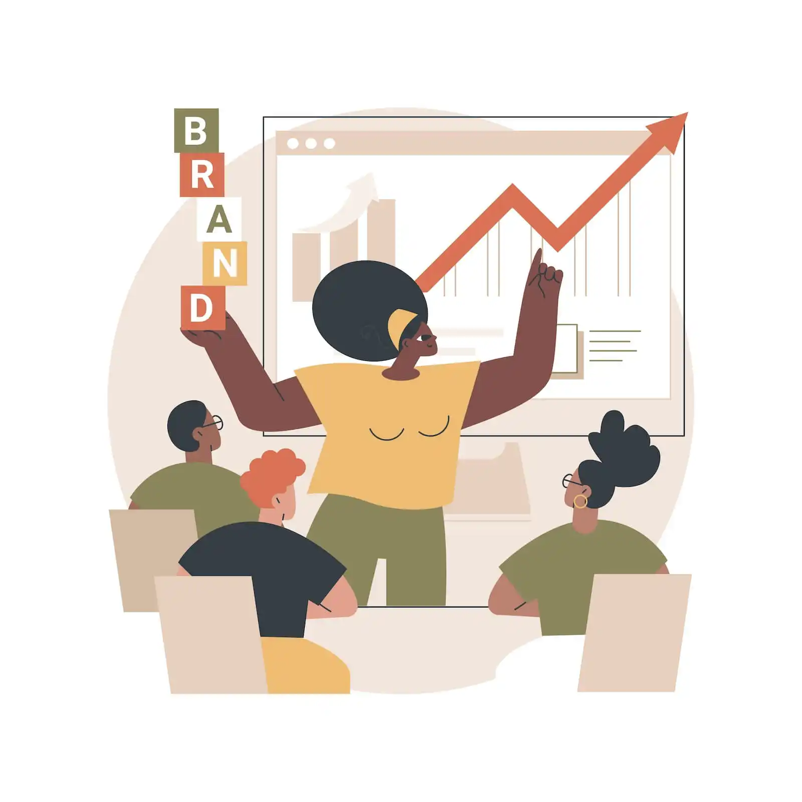 The image shows a woman talking in front of an audience. Behind her there is a chart.