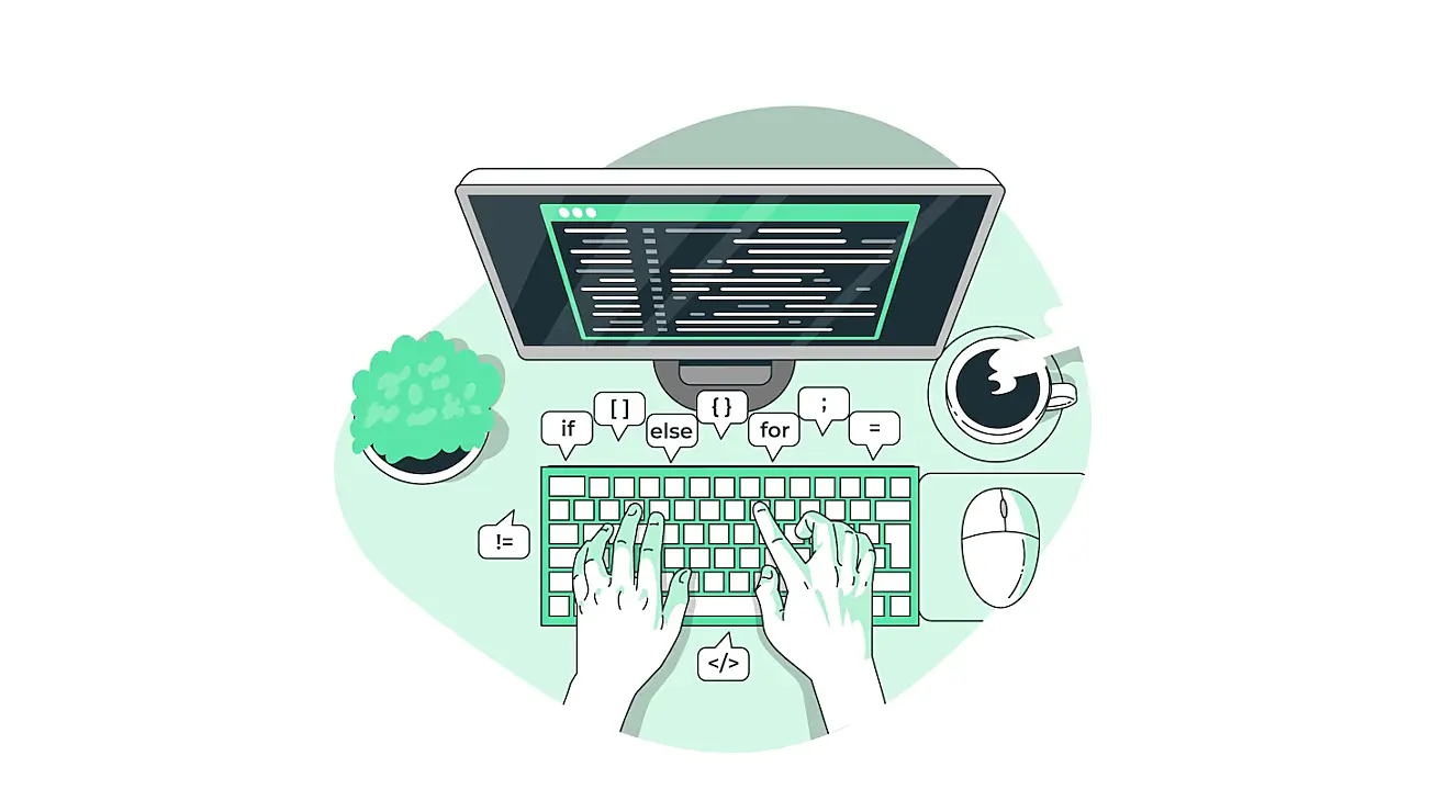 Imagen vectorizada de un ordenador con datos de programación en la pantalla