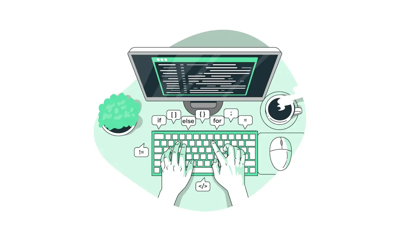 Comercio electrónico sin programación Imagen vectorizada de un ordenador con datos de programación en la pantalla