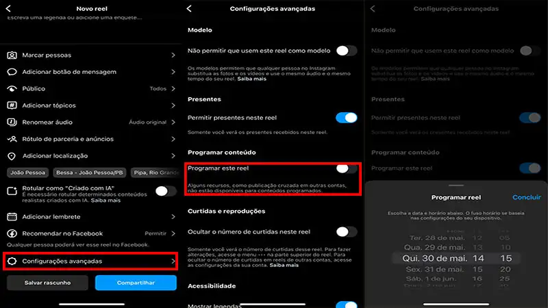 Como agendar post no Instagram Captura de tela do iPhone
