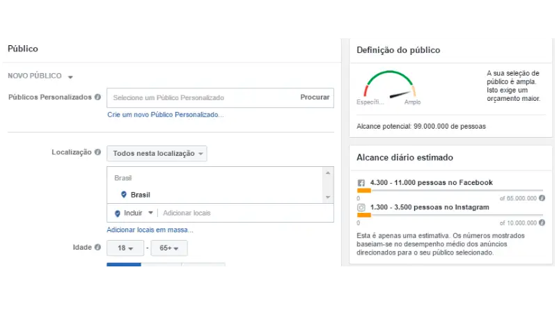 Print Screen de como anunciar no Instagram através do gerenciador de anúncios do Facebook e escolher o destino da sua campanha para gerar tráfego