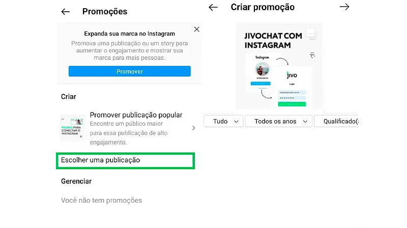 Print Screen de como anunciar no Instagram através do impulsionamento de publicações