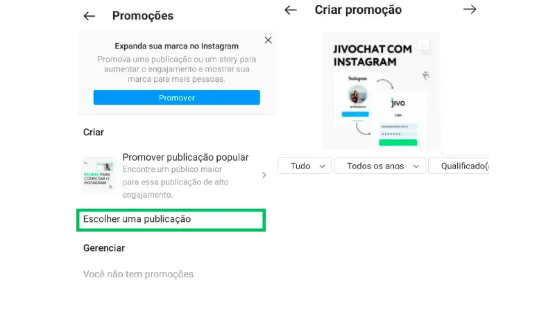 Print Screen de como anunciar no Instagram através do impulsionamento de publicações