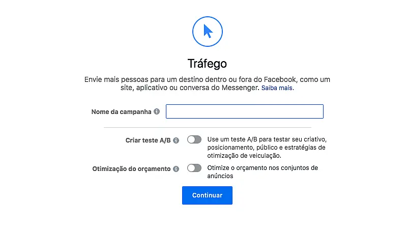 Print Screen de como anunciar no Instagram através do gerenciador de anúncios do Facebook