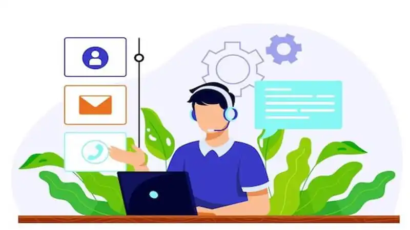 Como aumentar as vendas Ilustração de um homem fazendo um atendimento pelo notebook