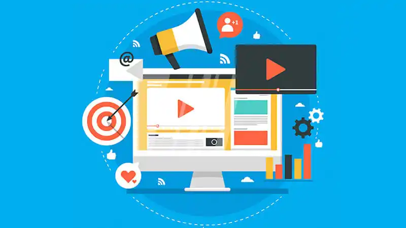 Como aumentar as vendas Imagem de um computador e diversos sinais de vídeo e gráficos