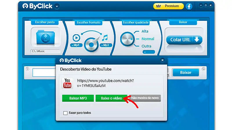 Baixando o vídeo do YouTube automaticamente com o ByClick