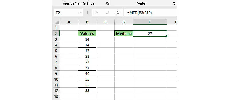 Passo 2 de como calcular mediana no Excel