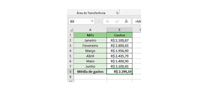 Passo 3 de como calcular média no Excel