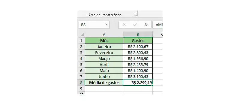 Passo 3 de como calcular média no Excel