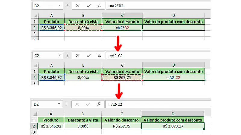 Passo a passo de como calcular desconto em porcentagem no Excel