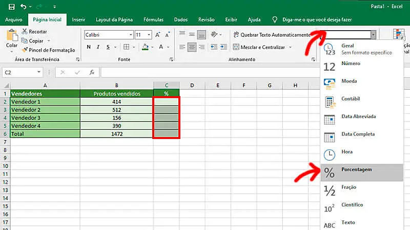 adicionando porcentagem na célula do Excel