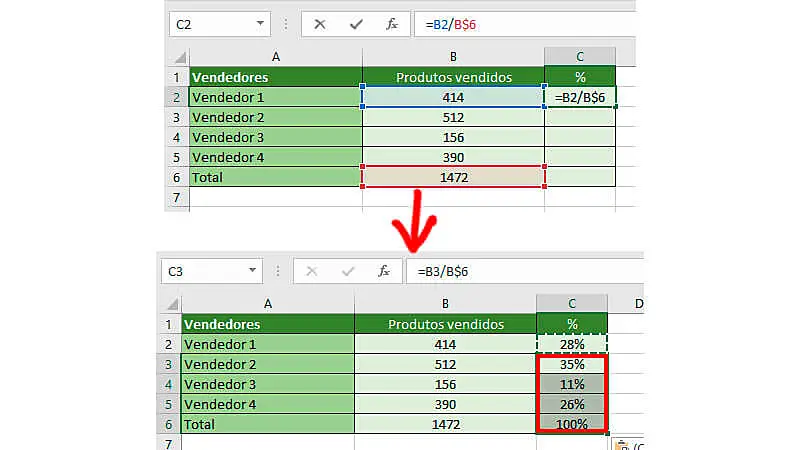 Passo 3 de como calcular porcentagem no Excel