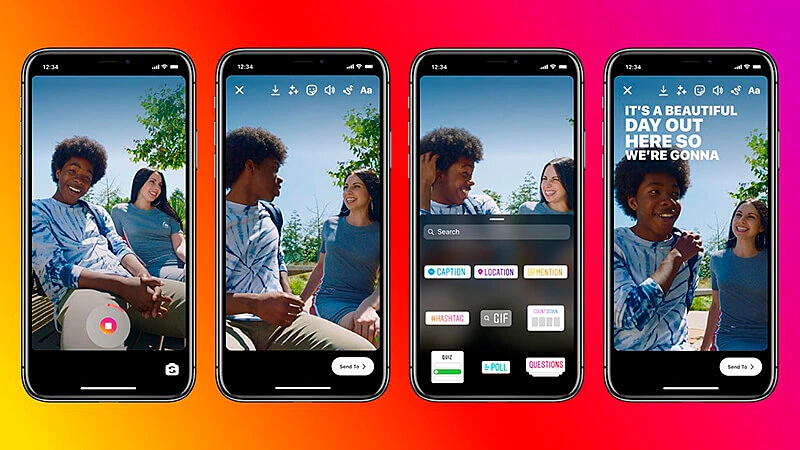 foto que mostra o passo a passo de como colocar legenda no stories