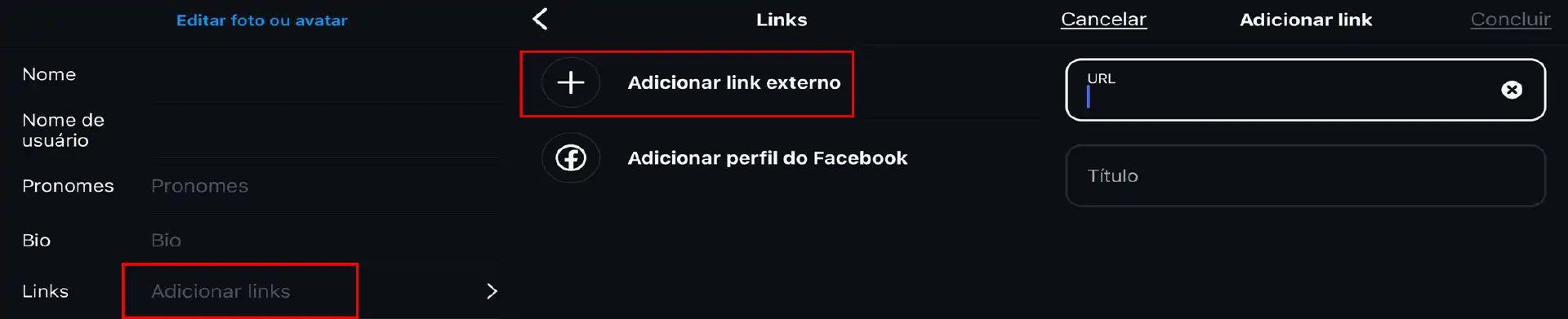 como colocar link no instagram captura de tela do instagram