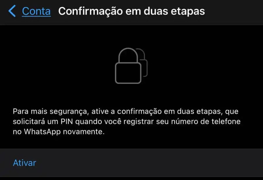 Captura de tela da confirmação de dois fatores