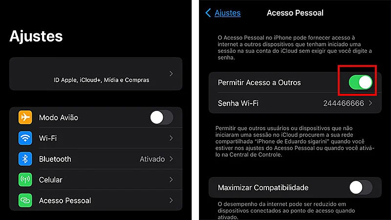 Captura de tela do iPhone