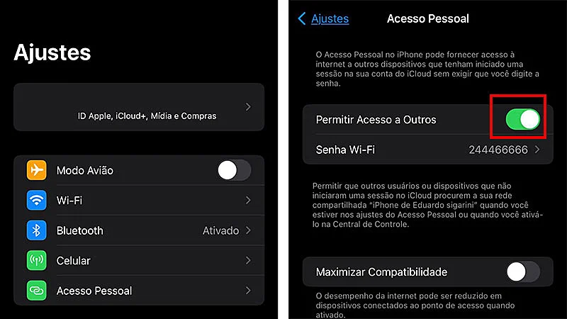 Captura de tela do iPhone
