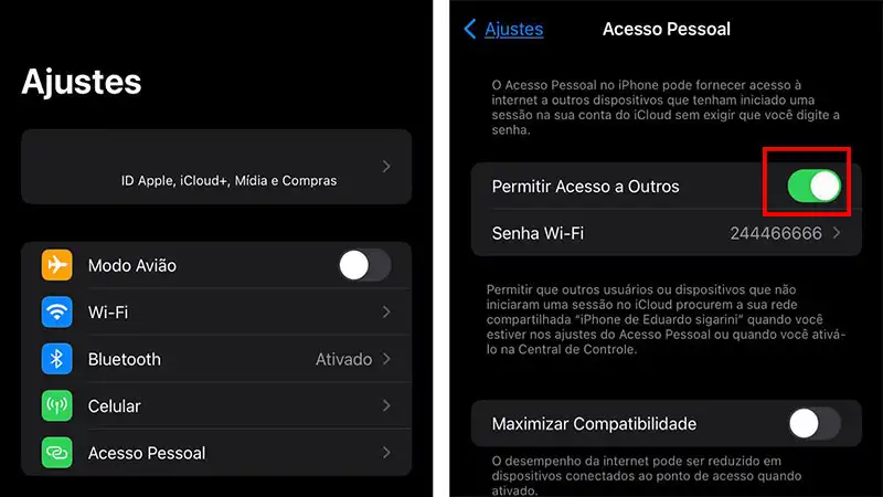 Captura de tela do iPhone