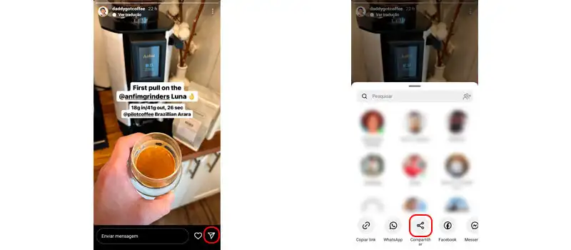1 duas capturas de tela mostrando como compartilhar story no instagram