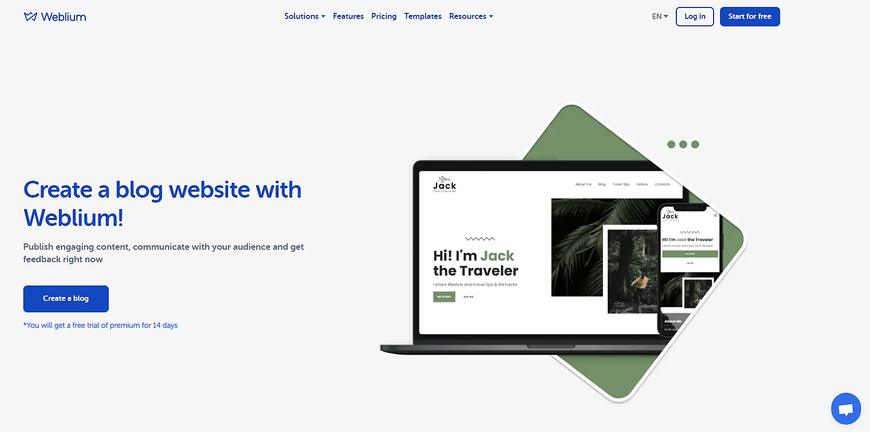 Crear un blog de viajes en Weblium