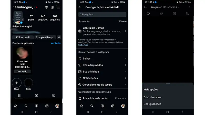 como criar destaques no instagram sequência de imagens que mostra o passo a passo de como adicionar stories antigos no seus destaques