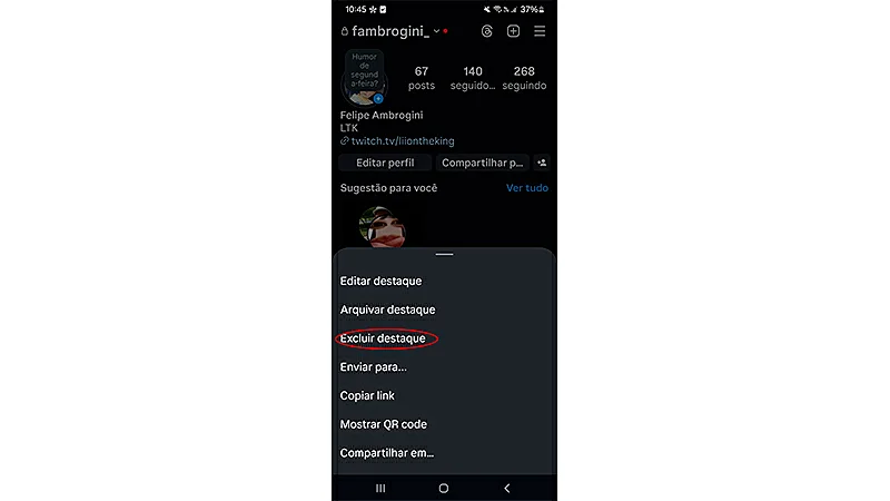 imagem que mostra o passo a passo de como excluir um destaques do instagram