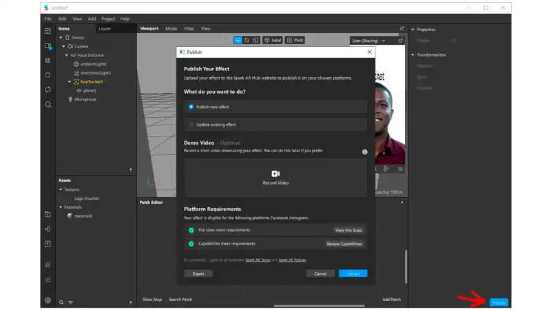 Décimo passo de como criar um efeito no Instagram