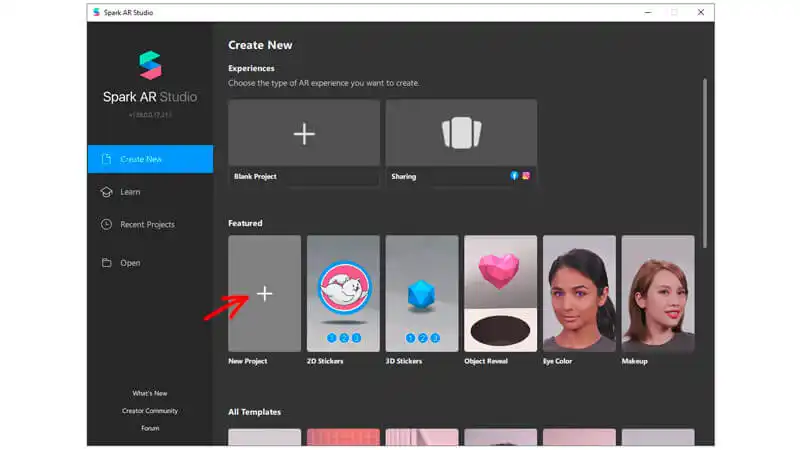 Segundo passo de como criar um efeito no Instagram