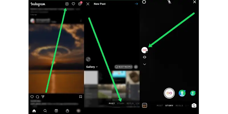 Printscreen de como aplicar o efeito boomerang.