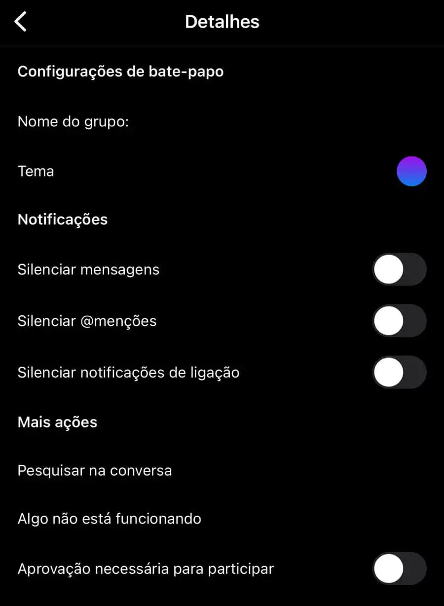 Informações do grupo no Instagram