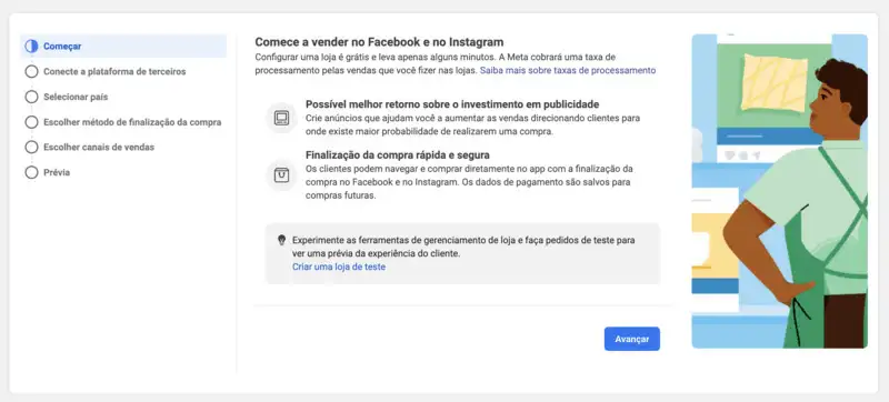 como criar loja no facebook captura de tela do Facebook