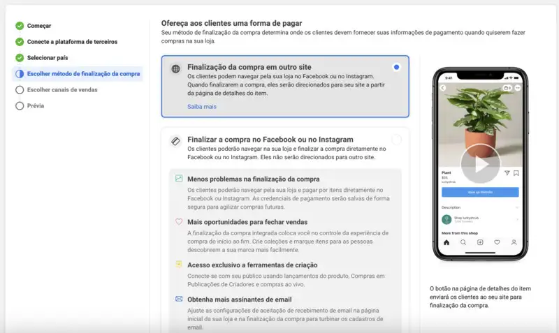como criar loja no facebook captura de tela do Facebook