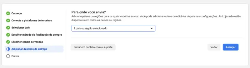como criar loja no facebook captura de tela do Facebook