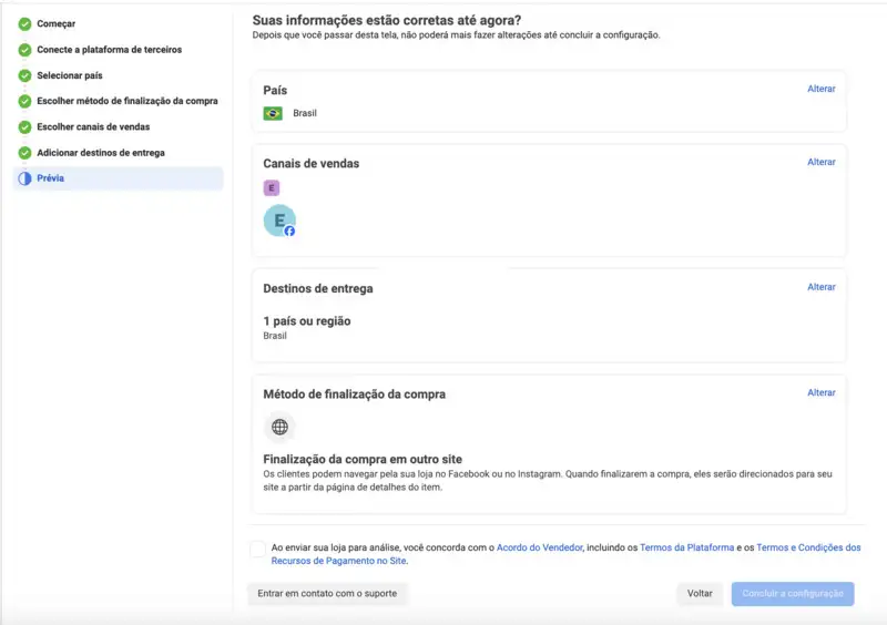 como criar loja no facebook captura de tela do Facebook