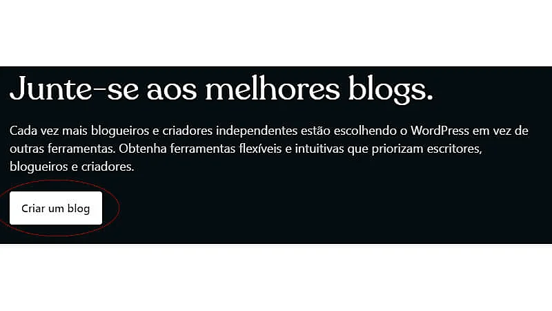 print screen da tela  "criar um blog" do WordPress