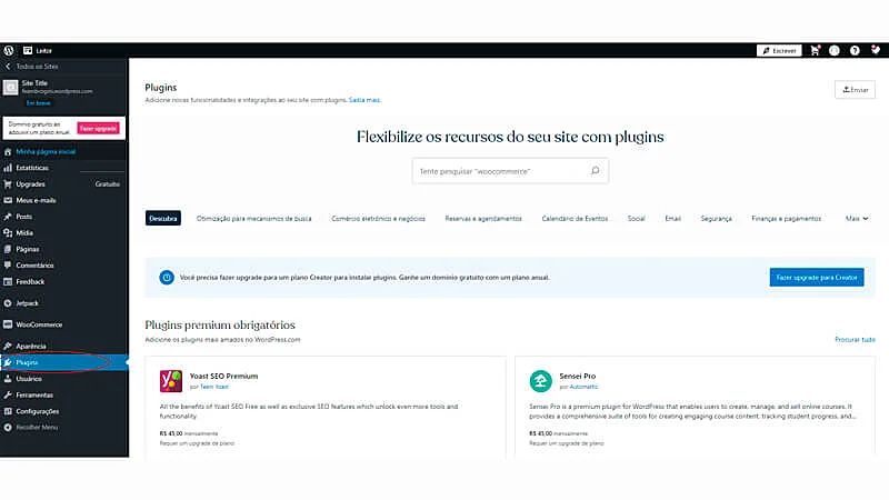 imagem que mostra como adicionar plugins a um blog no WordPress