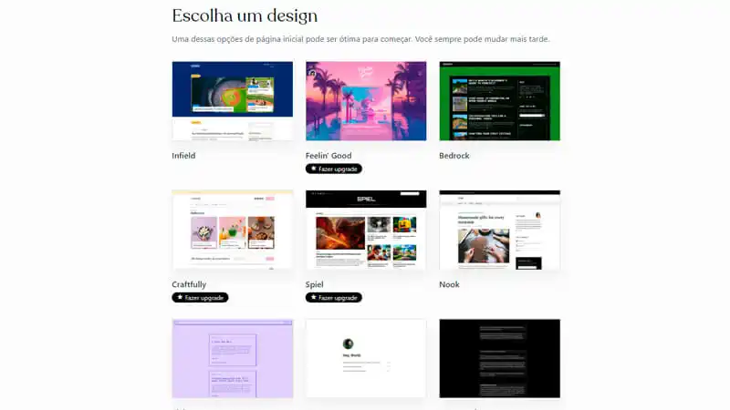 imagem que mostra os diferentes temas disponíveis para usar em um blog no WordPress