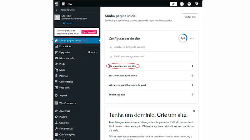 imagem que mostrando o passo a passo de como mudar o nome do seu blog no WordPress