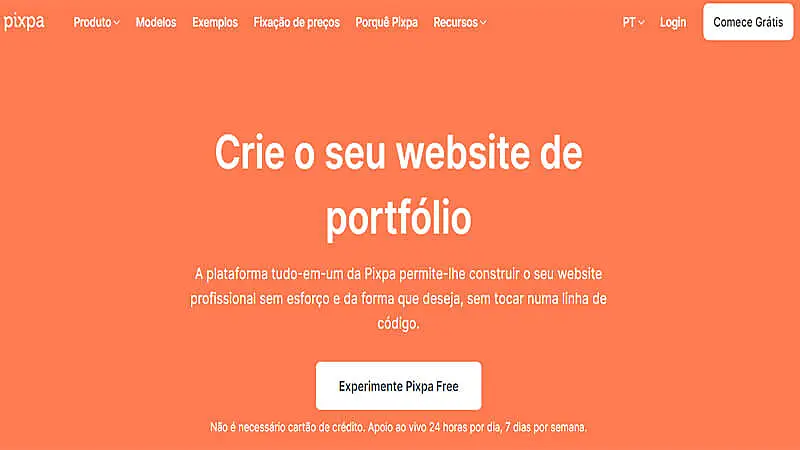 Captura da tela do site Pixpa