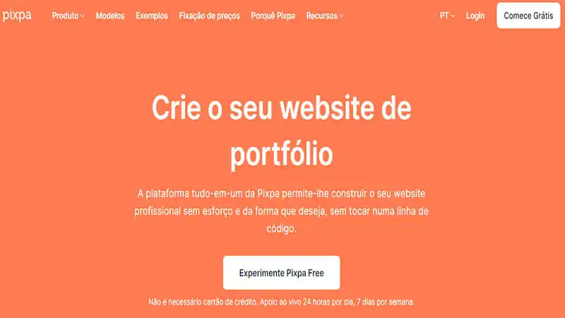 Captura da tela do site Pixpa
