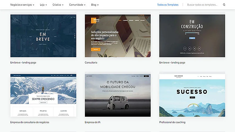 Captura de tela do template do Wix