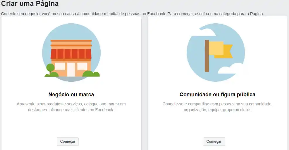 Tela para criar uma página
